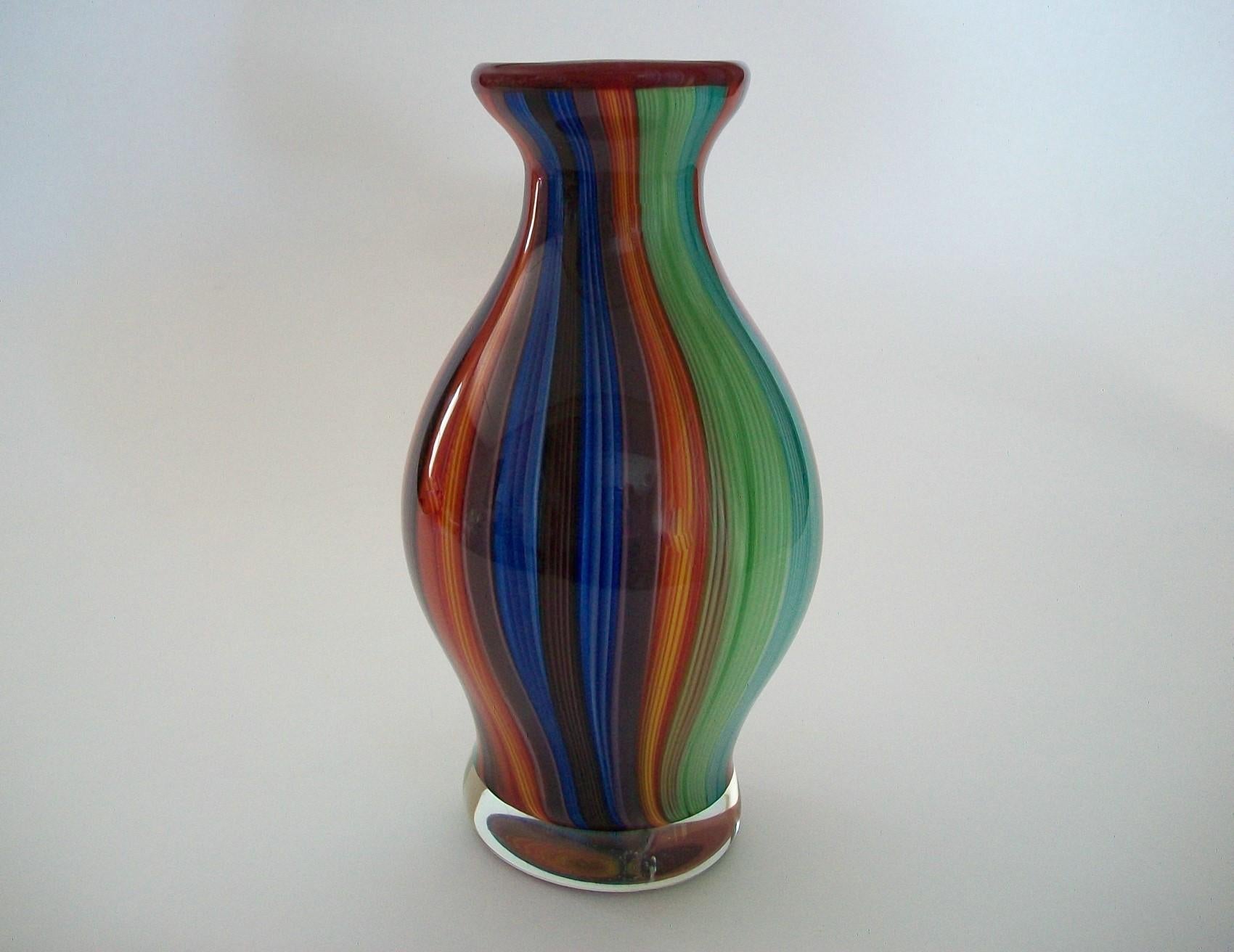 Art Glass Large Vintage Multicolor Murano Glass Vase, Italy, Late 20th Century For Sale