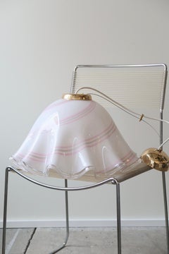 Grande lampe à suspension vintage en verre de Murano fazzoletto blanc et rose tourbillonnant, 1970