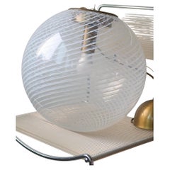 Large Vintage Murano 1970s Filigrana White Swirl Glass Pendant Ceiling Lamp