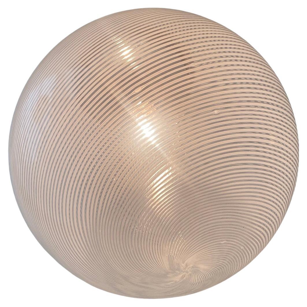 Large Vintage Murano 1970s Filigrana White Swirl Glass Pendant Ceiling Lamp