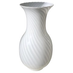 Large Vintage Murano 1970s Italian Swirl White Glass Vase 