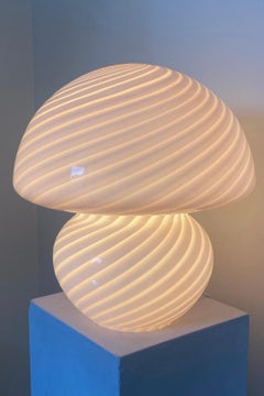 Large Vintage Murano 1970s Mushroom Champignon Pink Glass Swirl Table Lamp