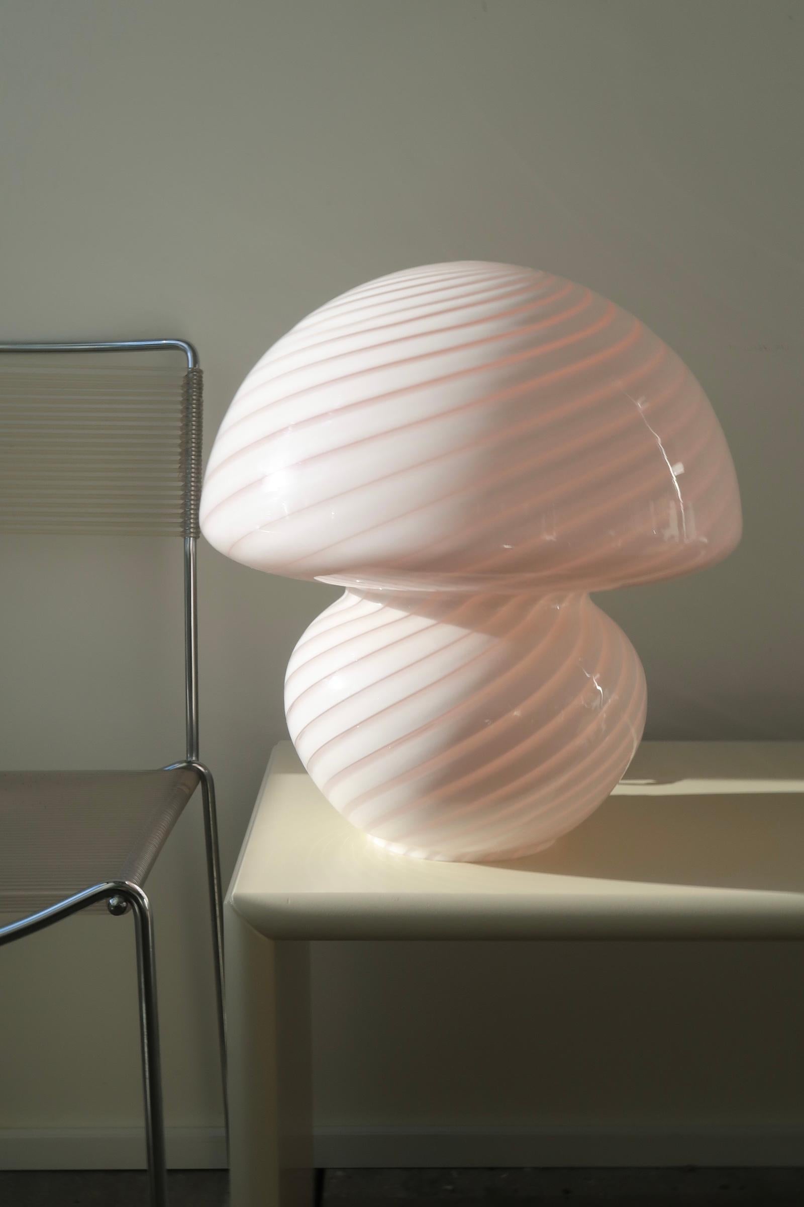 Murano Glass Large Vintage Murano 1970s Mushroom Champignon Pink Glass Swirl Table Lamp