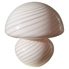 Large Vintage Murano 70s mushroom champignon pink glass swirl table lamp