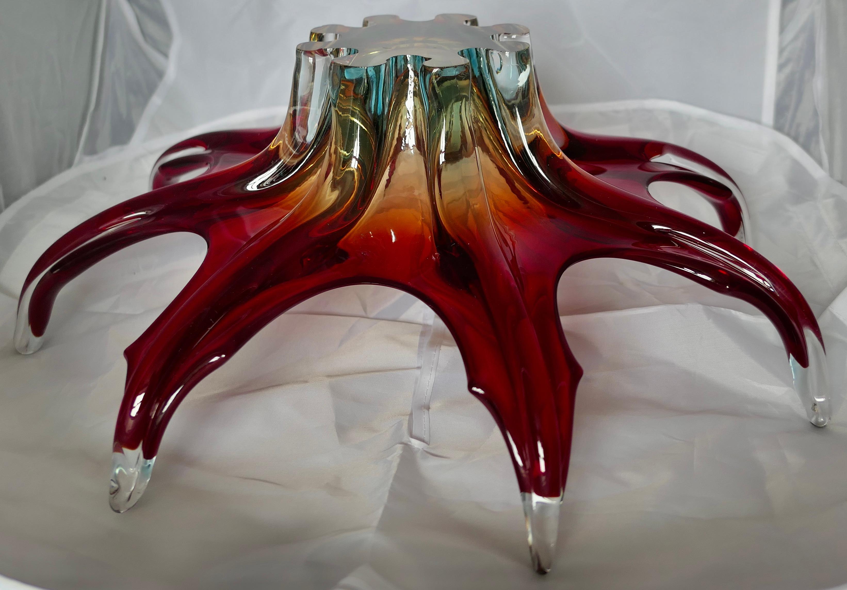 Grand bol vintage en verre d'art de Murano Sommerso rouge, Italie, années 1960 2