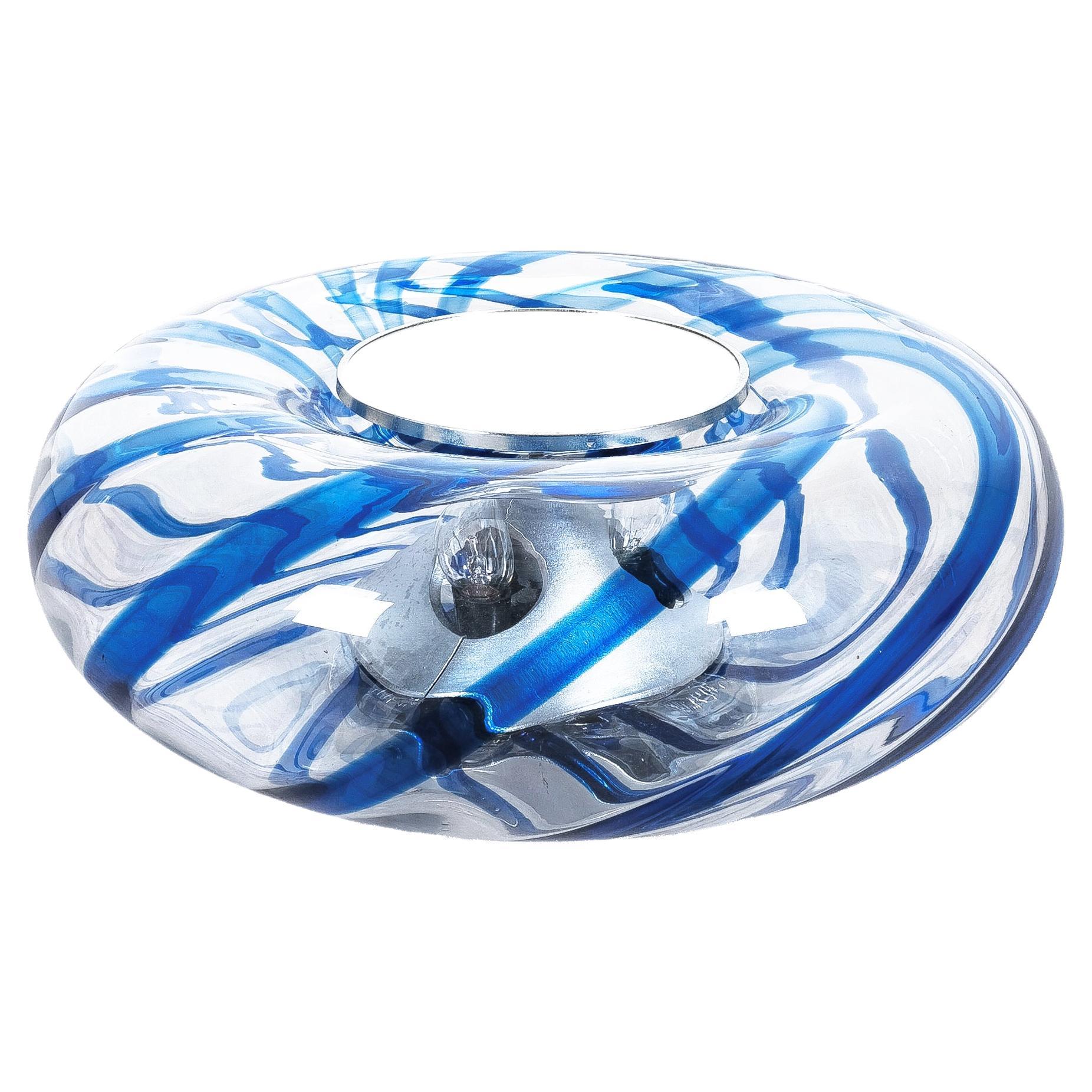 Large Vintage Murano Blue Swirl Glass Ceiling Lamp, Italy, 1970