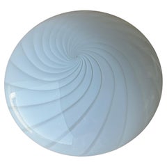 Large Vintage Murano Flush Mount Ceiling Lamp White Swirl Glass, Italy 1970s