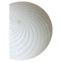Large Vintage Murano Flush Mount Ceiling Lamp White Swirl Glass, Italy 1970s