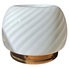 Large Vintage Murano flush mount wall ceiling lamp white glass brass, 1970s