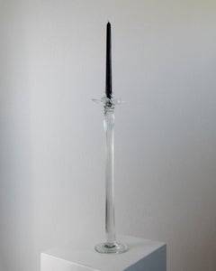 Large Vintage Murano Glass Candle Holder, Ribbed Clear Glass, Italy 1930s