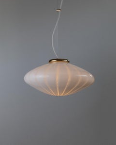 Large Vintage Murano Glass Ceiling Lamp - striped Glass, Golden Metal, Italy 60s