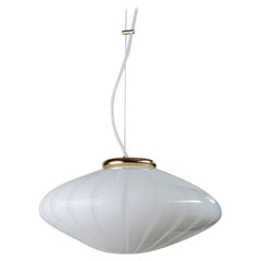 Large Vintage Murano Glass Ceiling Lamp - striped Glass, Golden Metal, Italy 60s