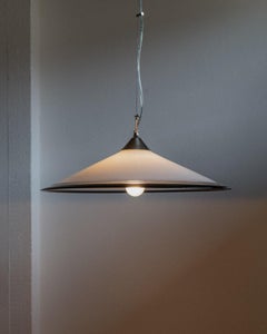 Large Vintage Murano Glass Ceiling Light White Glass with Black Rim Italy, 1970s