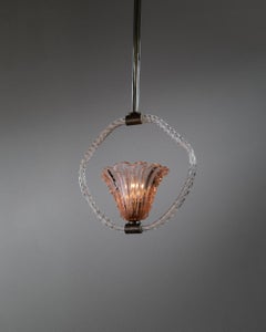 Grande lampadario vintage in vetro di Murano rosa di Barovier&Toso Italia anni '40