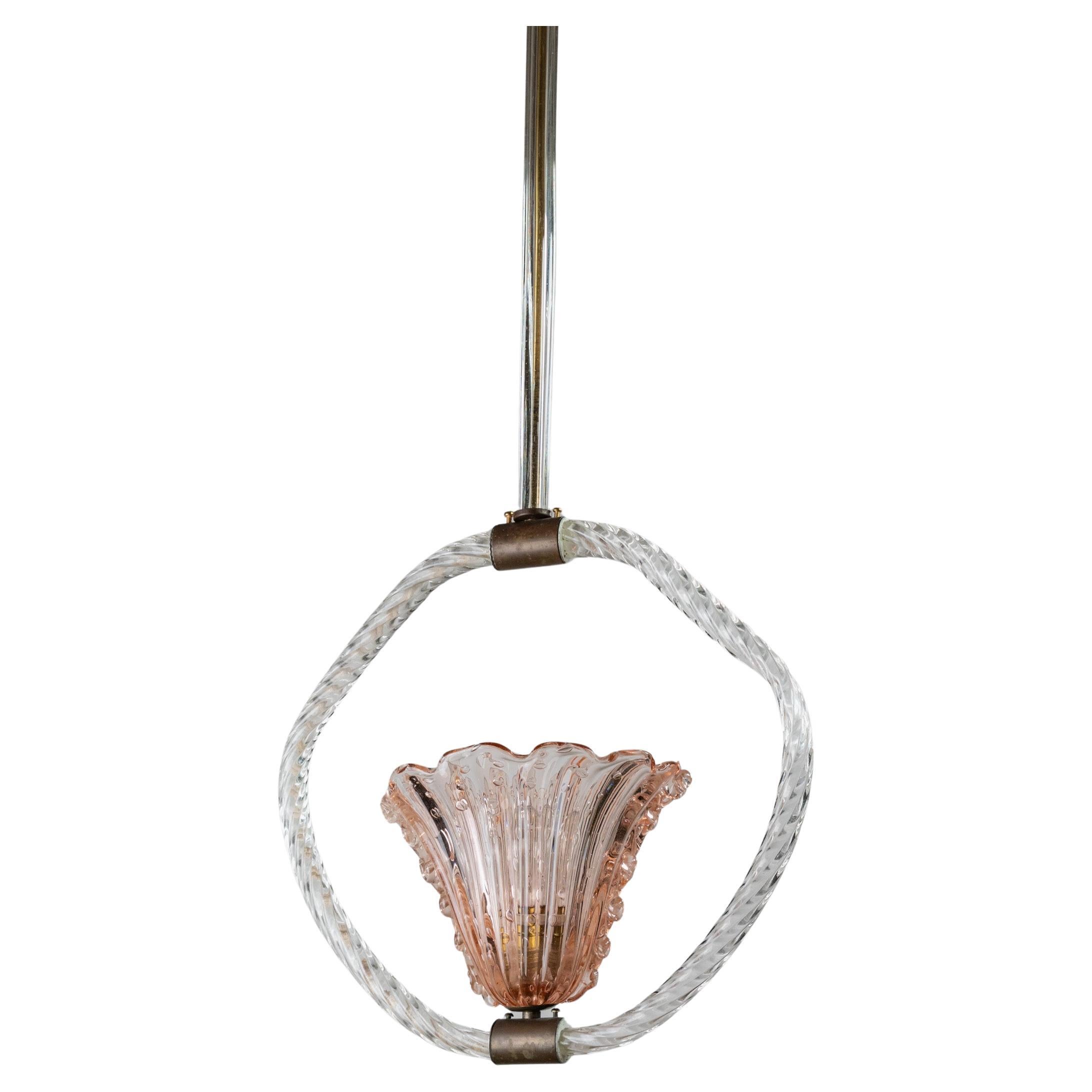 Large Vintage Murano Glass Chandelier pink by Barovier and Toso Italy 1940s