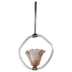Grande lampadario vintage in vetro di Murano rosa di Barovier&Toso Italia anni '40