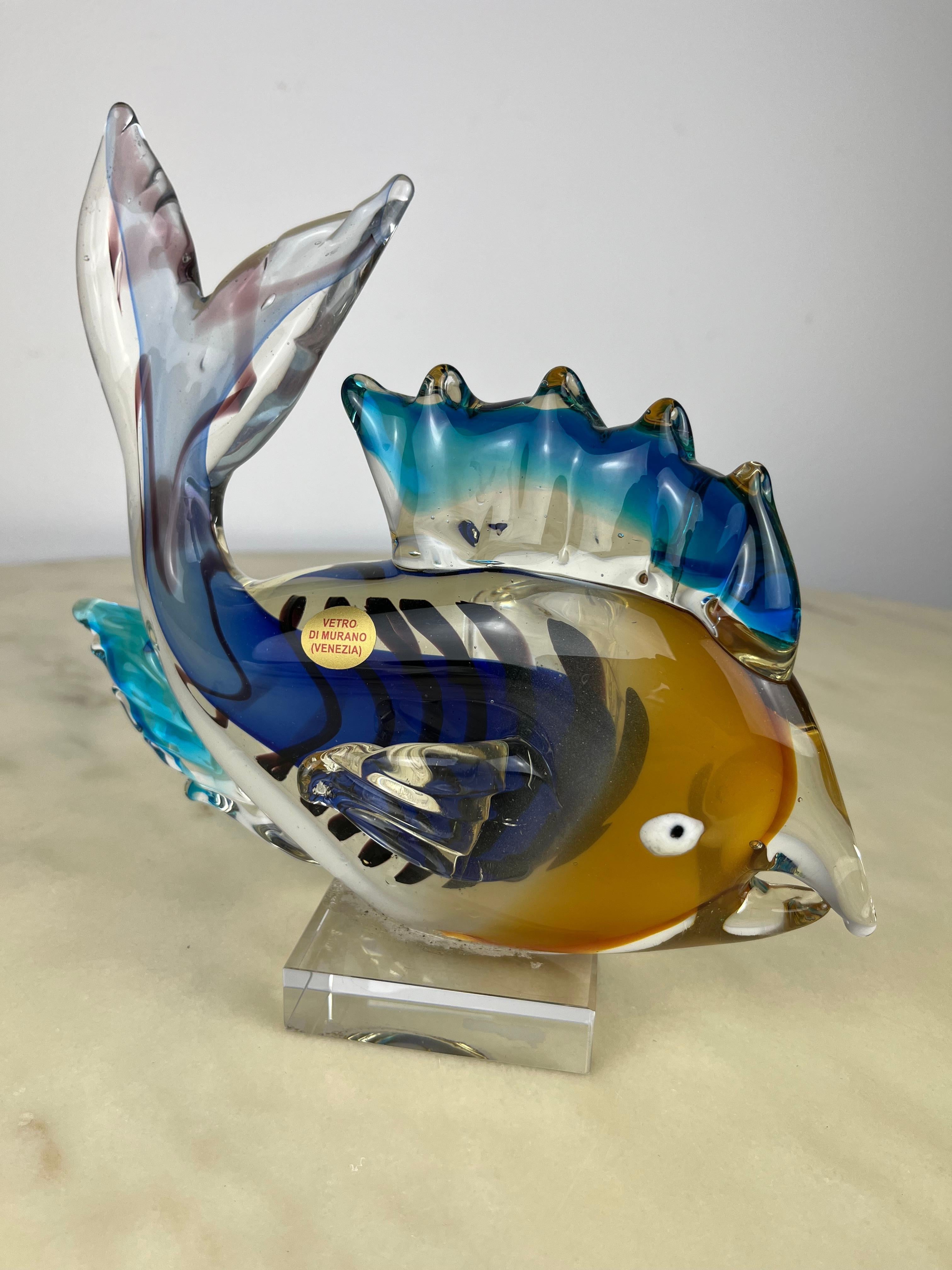 Italian Large Vintage Murano Glass Fish, Italy, 1970s For Sale