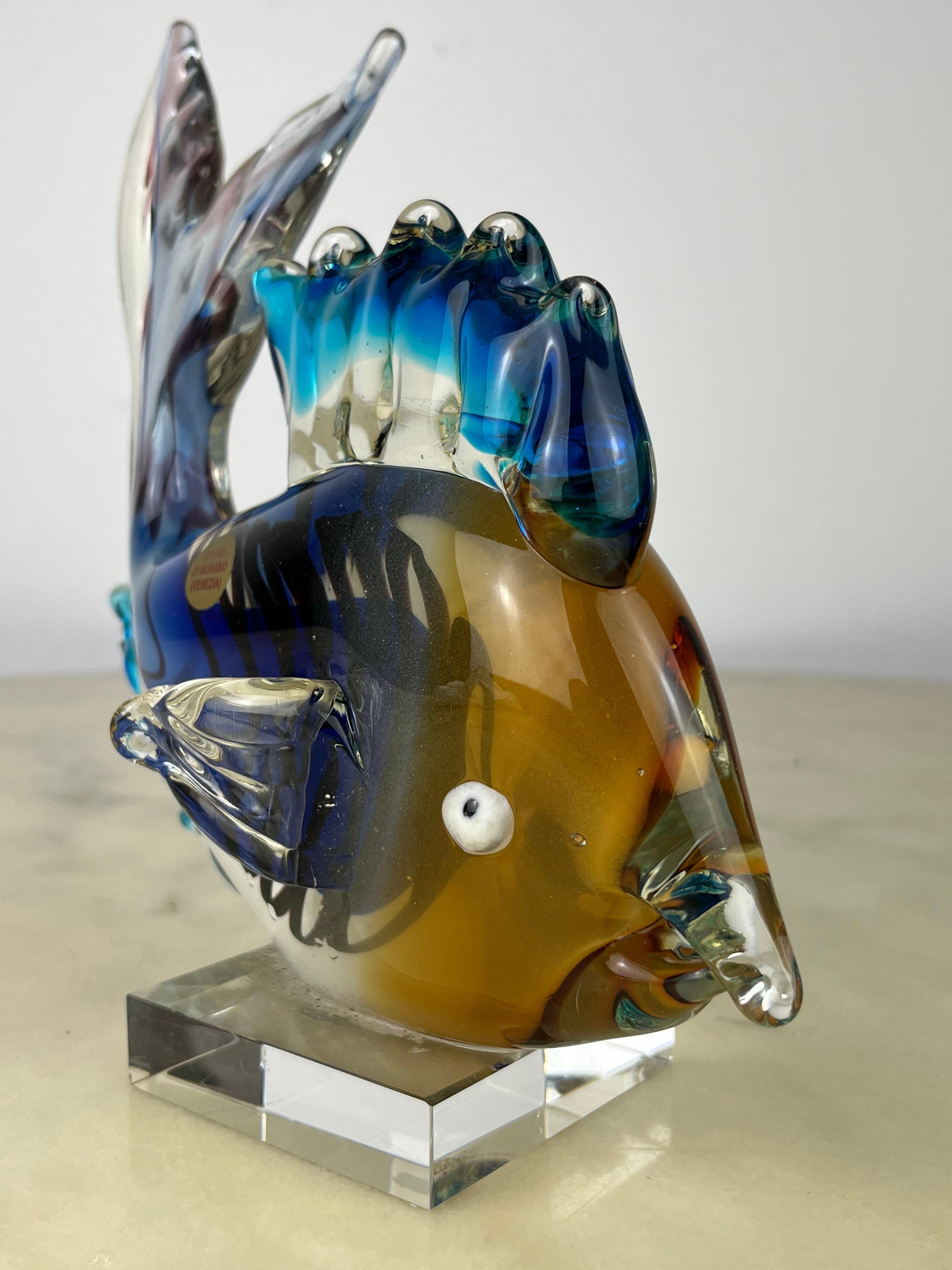 Late 20th Century Large Vintage Murano Glass Fish, Italy, 1970s For Sale