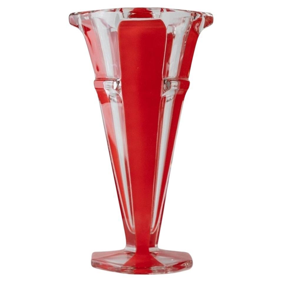 Large Vintage Murano Glass Vase Red Striped, Art Deco Design Italy, 1970s
