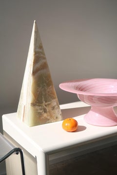 Large Vintage Murano Italian 1970s Mouth Blown Centerpiece Bowl Pink Swirl Glass