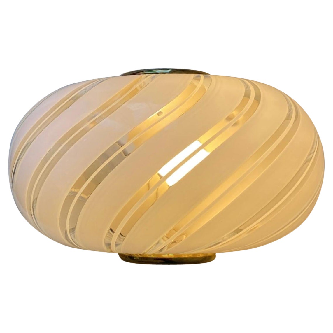 Large Vintage Murano Italian 70s Wall Lamp Scone White Swirl Glass with Brass