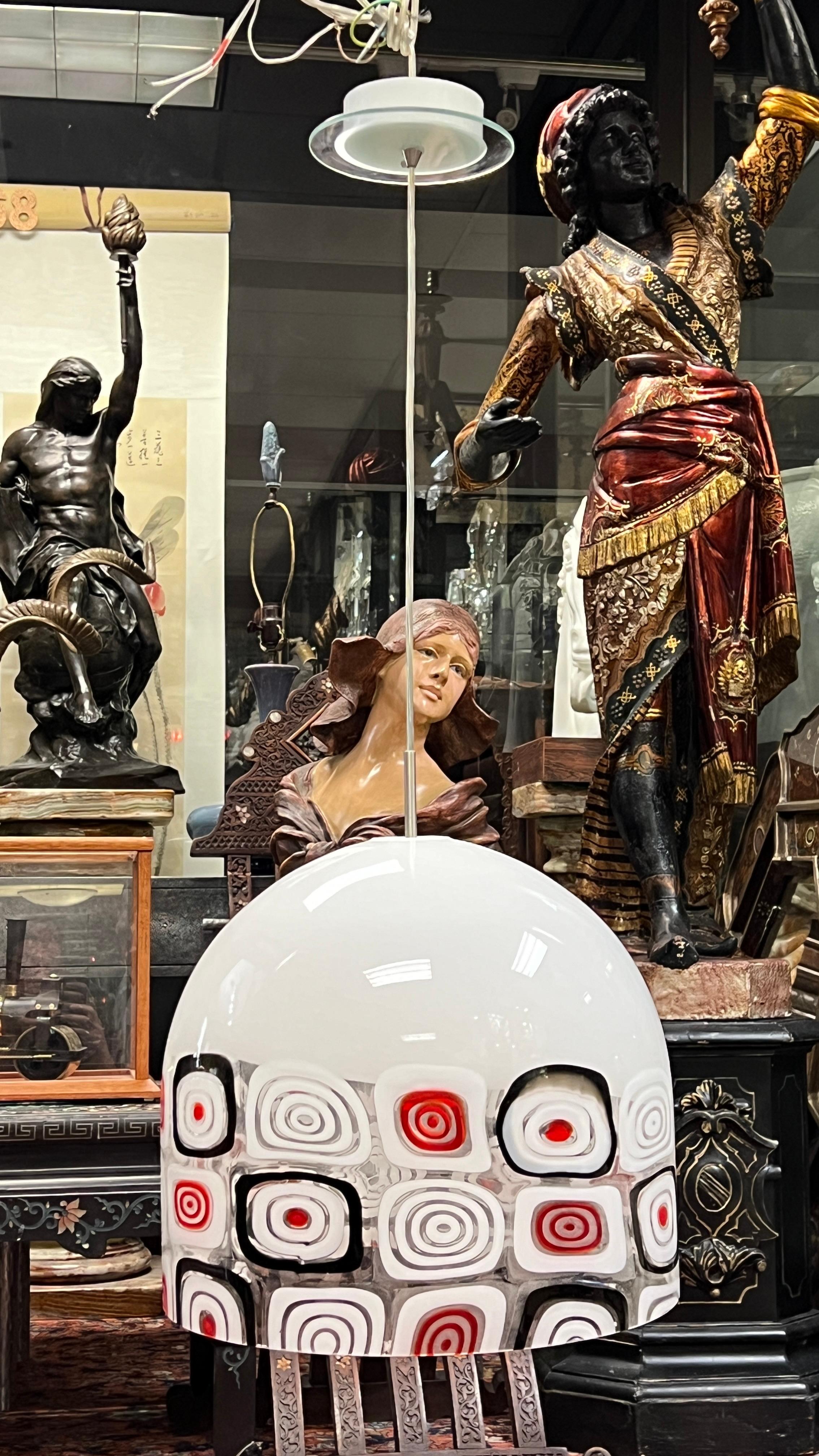 Very large, vintage pendant glass chandelier by Vetrarti of Murano, Italy, measuring 15 1/4 inches in diameter with approximately 46 inch height.  Similar to the innovative designs by Renato Toso and Noti Massari of the 1970s.

In excellent