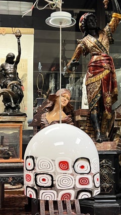 Large Vintage Murano Italian White Millefiori Glass Pendant Lamp Chandelier