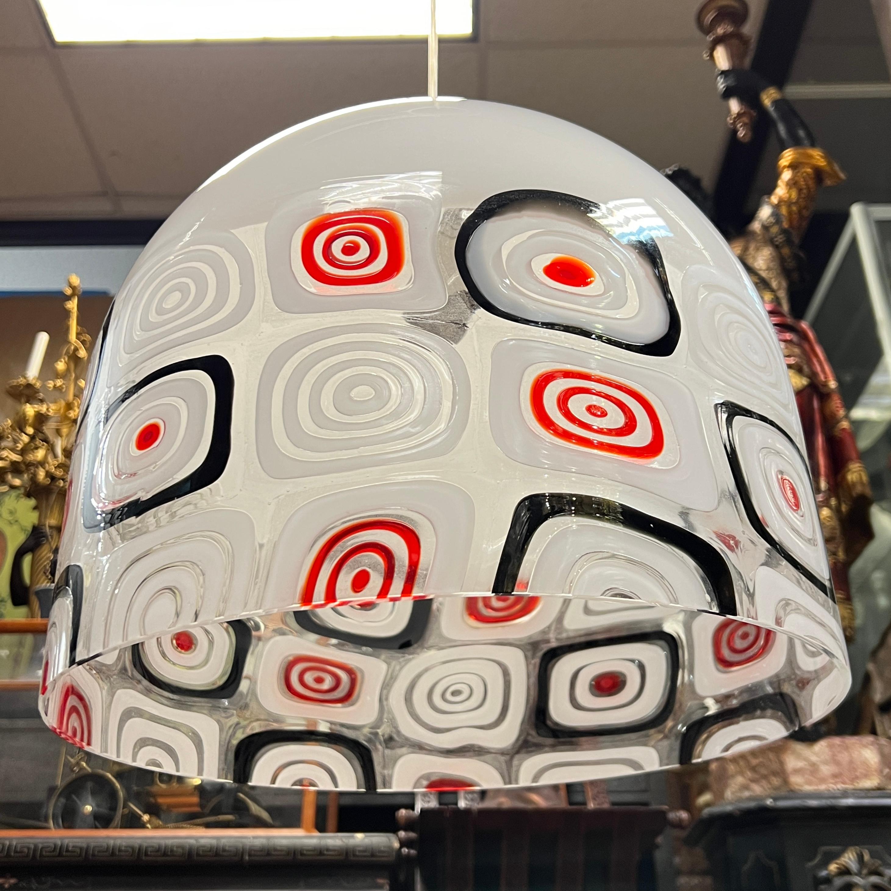 20th Century Large Vintage Murano Italian White Millefiori Glass Pendant Lamp Chandelier For Sale