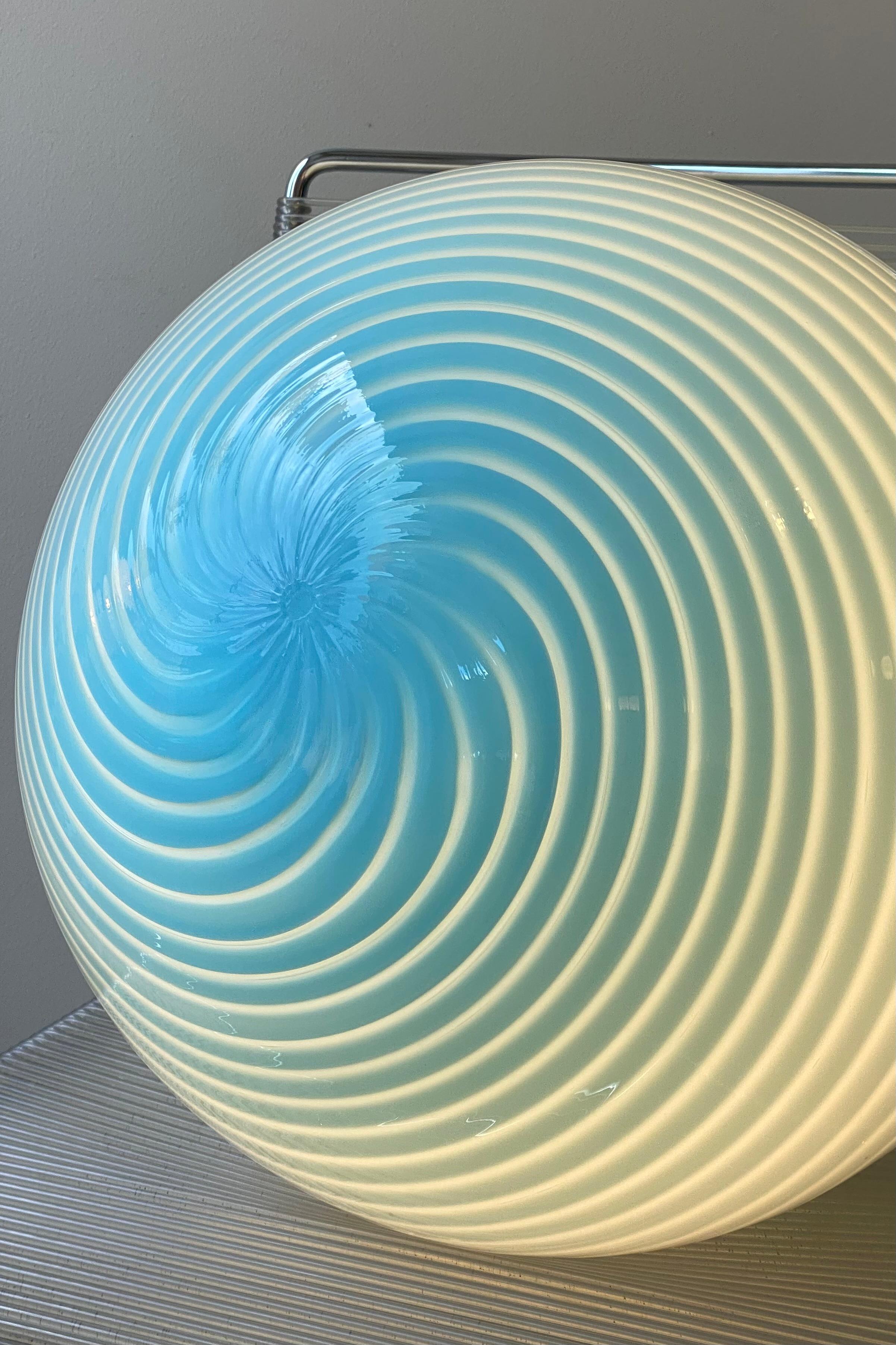 Large Vintage Murano Pedant Lamp Sphere Globe Blue Swirl Glass, 1970s Brass 2