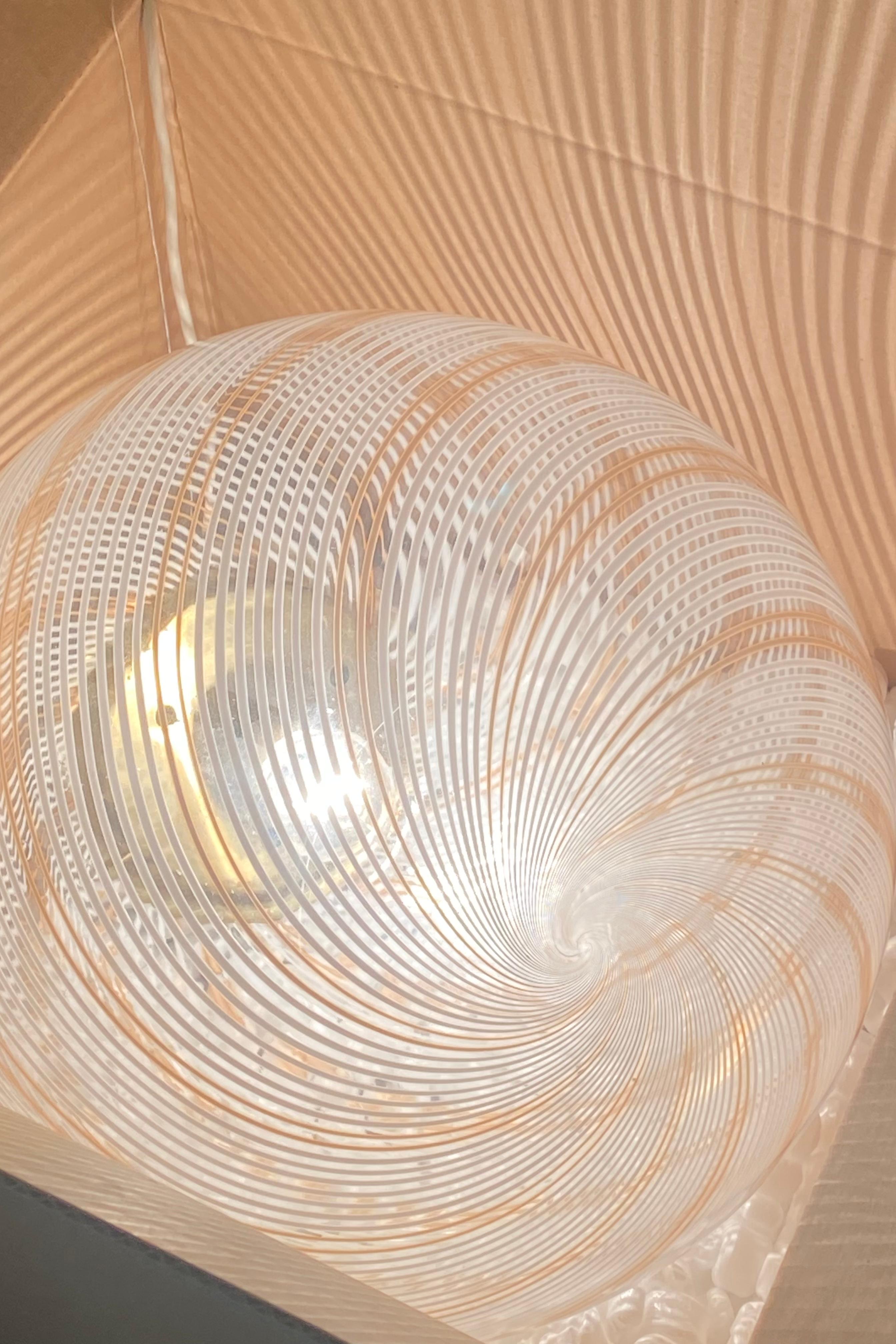 Brass Large Vintage Murano Pendant Ceiling Lamp Swirl Glass Original 70s Italian For Sale