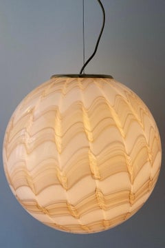 Large Vintage Murano Pendant Ceiling Lamp white creme Peacock Glass 70s, Italian