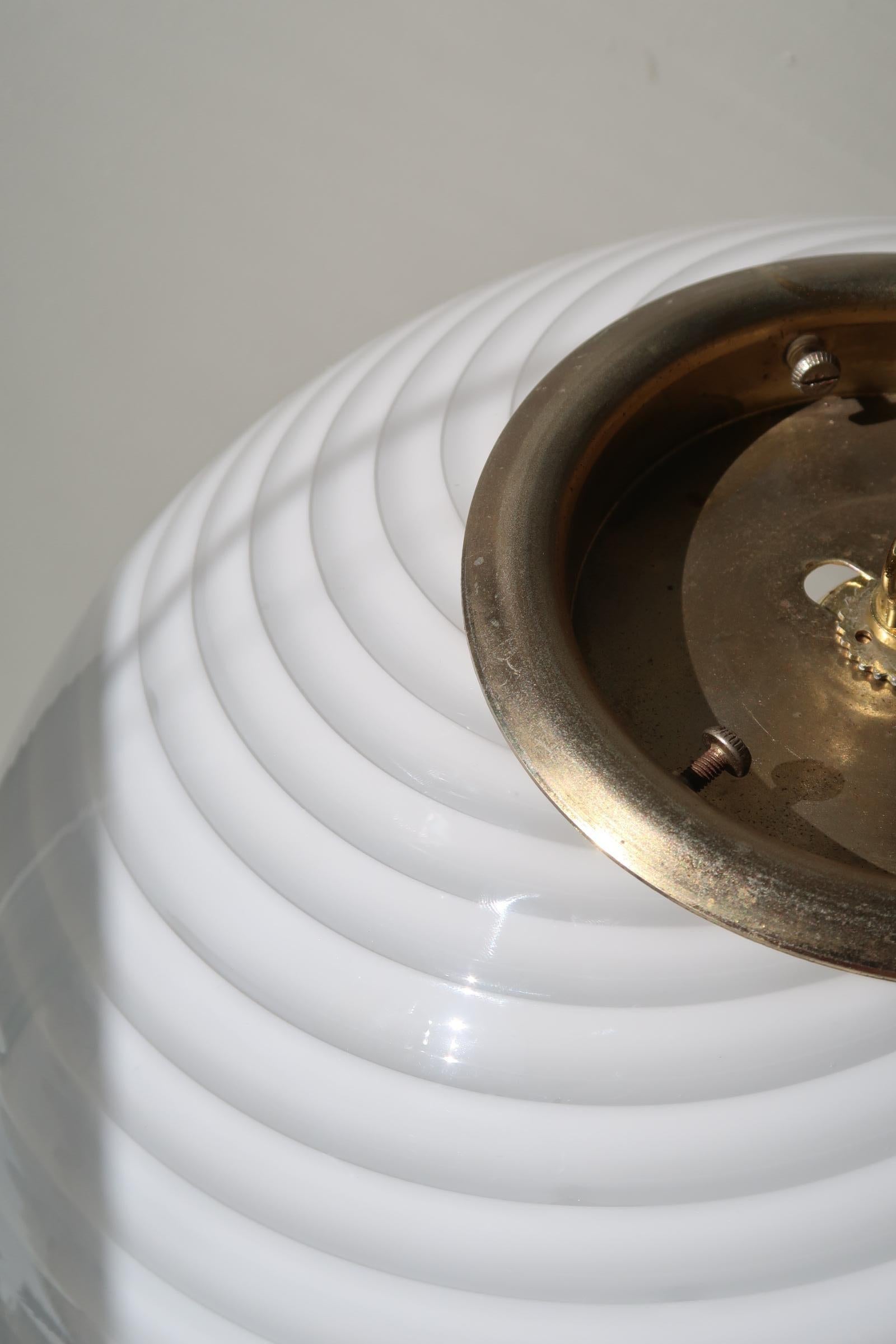 Large Vintage Murano Pendant Ceiling Lamp White Swirl Glass Original 70s Italian 1