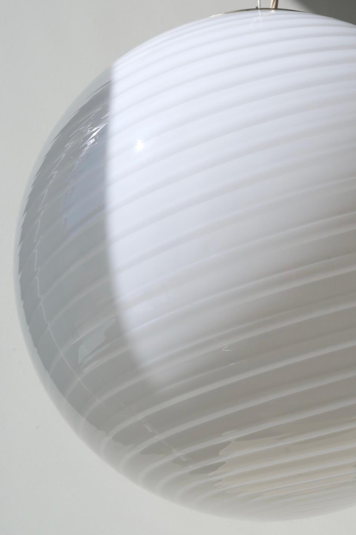 Large Vintage Murano Pendant Ceiling Lamp White Swirl Glass Original 70s Italian 2