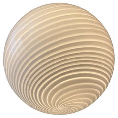 Large Vintage Murano Pendant Ceiling Lamp White Swirl Glass Original 70s Italian
