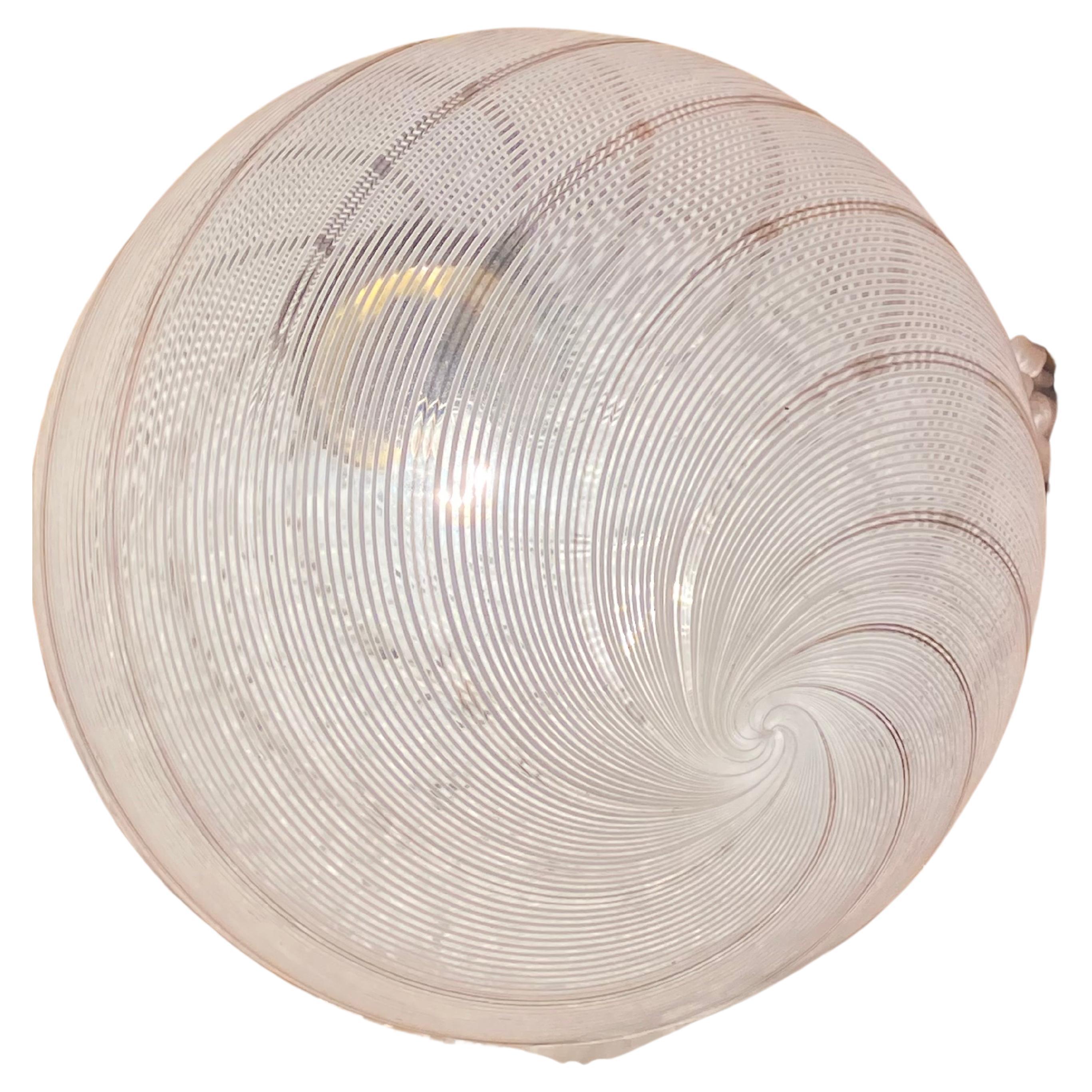 Large Vintage Murano Pendant Ceiling Lamp White Swirl Glass Original 70s Italian