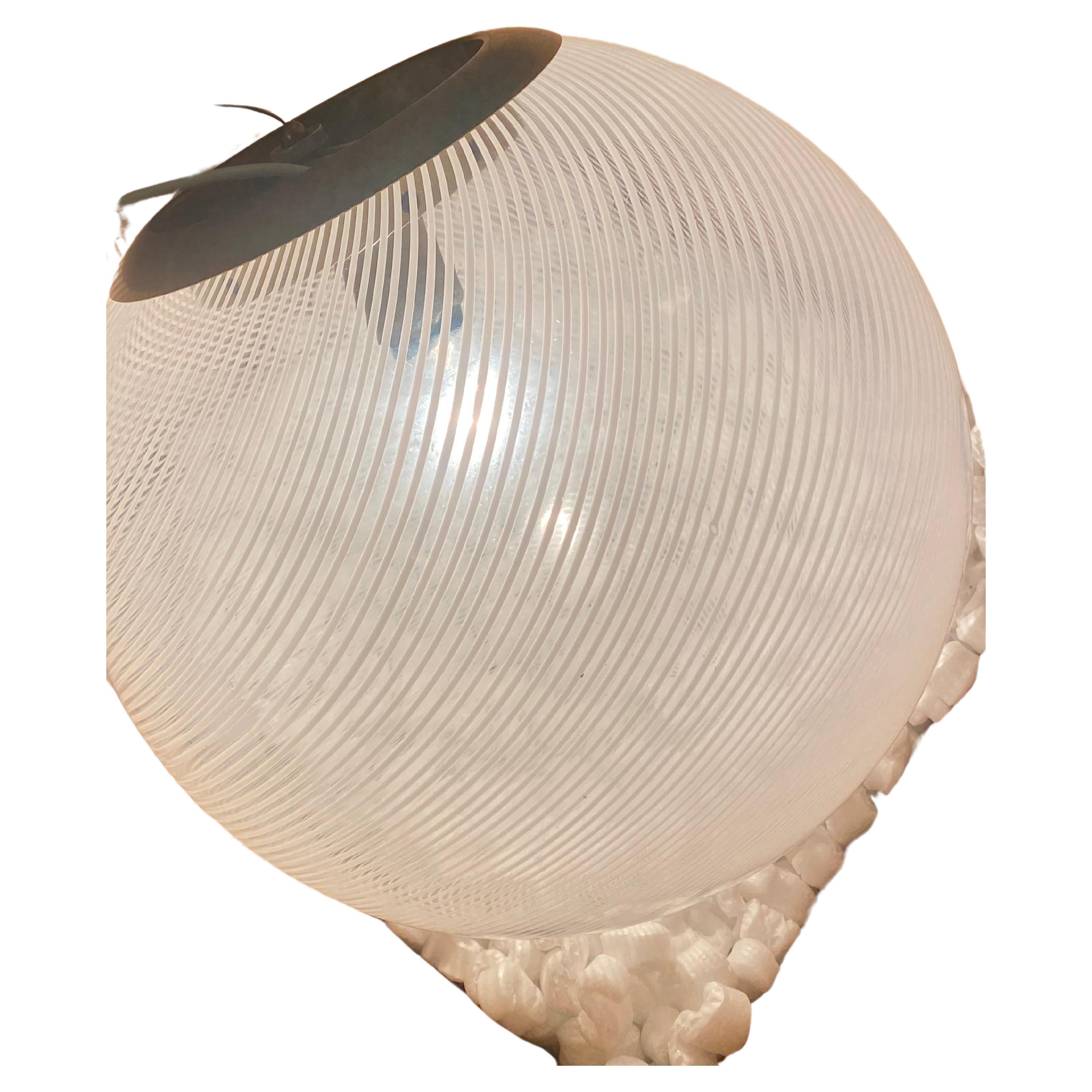 Large Vintage Murano Pendant Ceiling Lamp White Swirl Glass Original 70s Italian For Sale