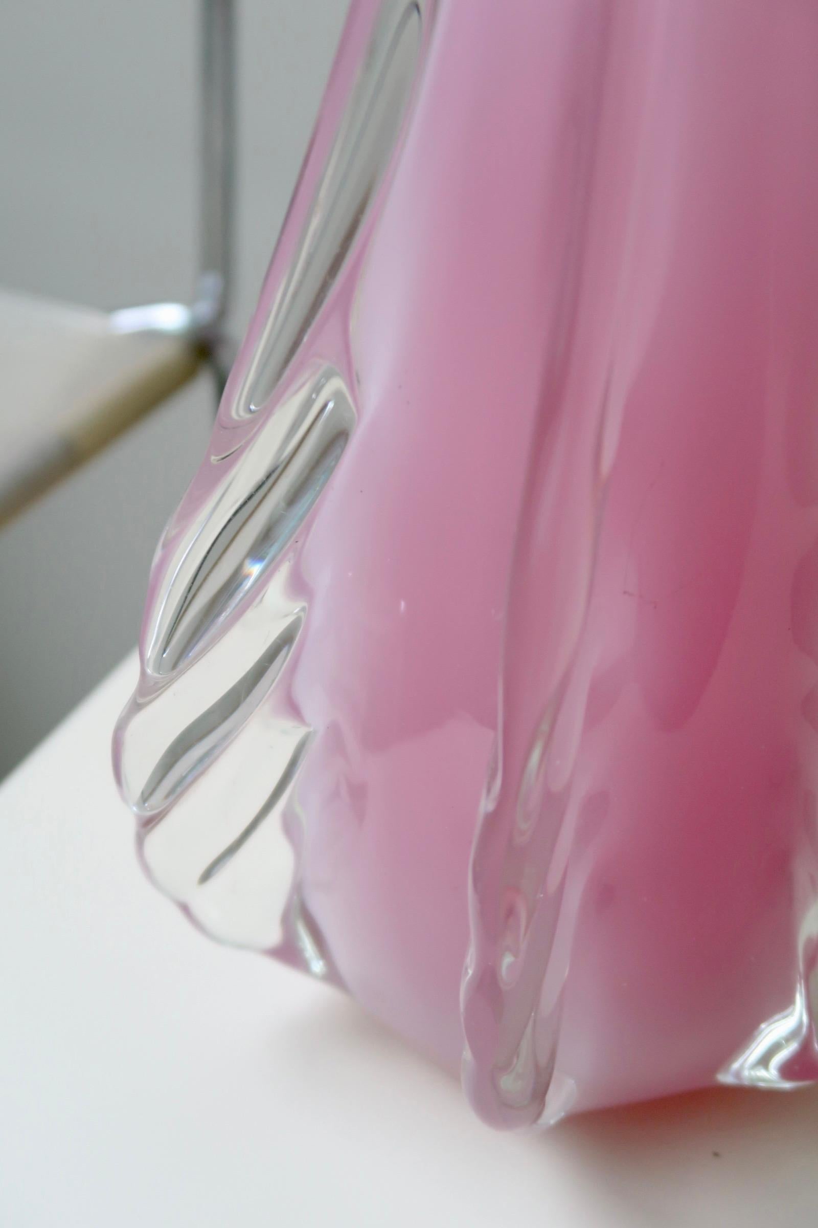 Large Vintage Murano Pink Ribbed Alabastro Opal Vase Mouth Blown Italian, 1960s 1
