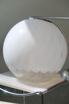 Large Vintage Murano Sphere White Bubble Glass Swirl Pendant Globe Ceiling Lamp