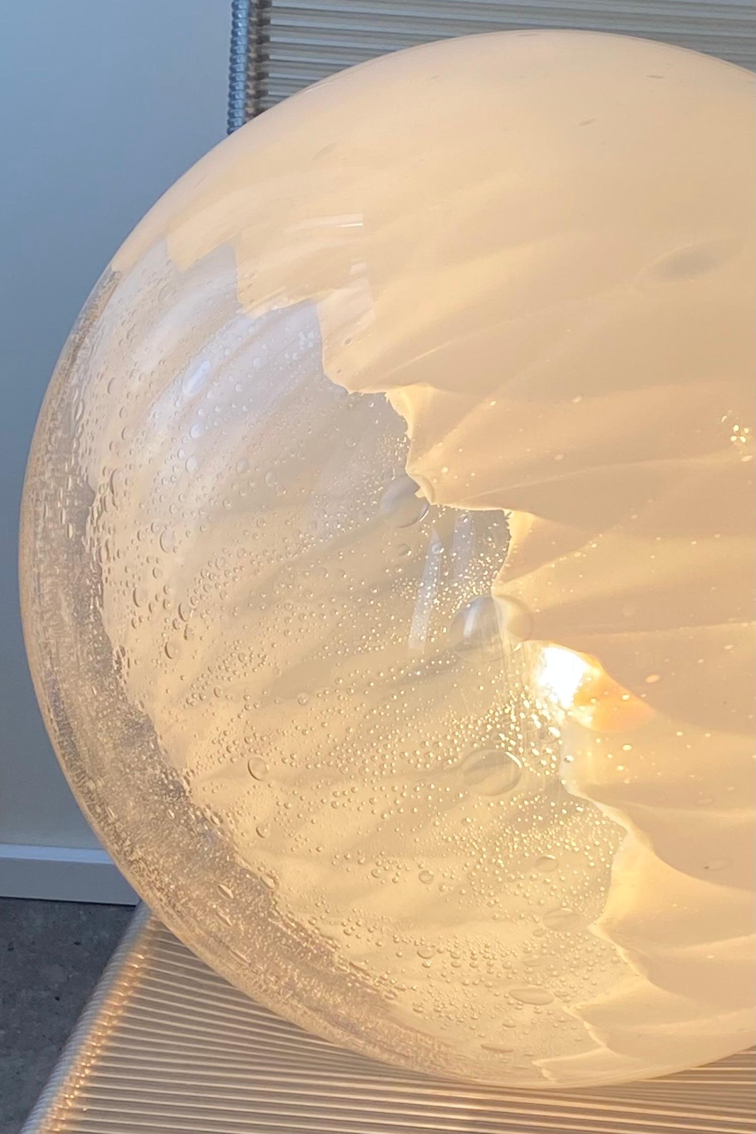 Late 20th Century Large Vintage Murano Sphere White Bubble Glass Swirl Pendant Globe Ceiling Lamp 