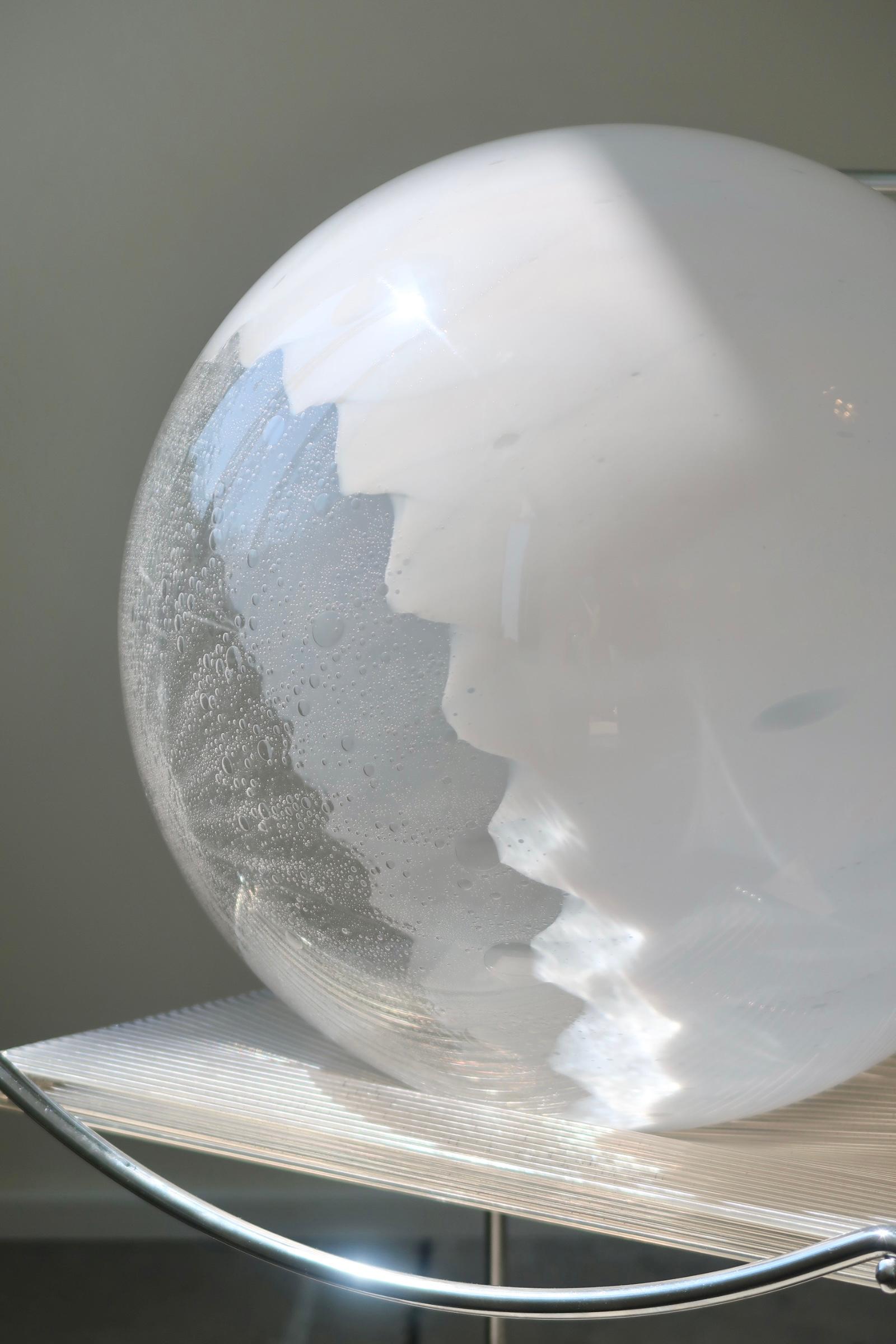 Murano Glass Large Vintage Murano Sphere White Bubble Glass Swirl Pendant Globe Ceiling Lamp 