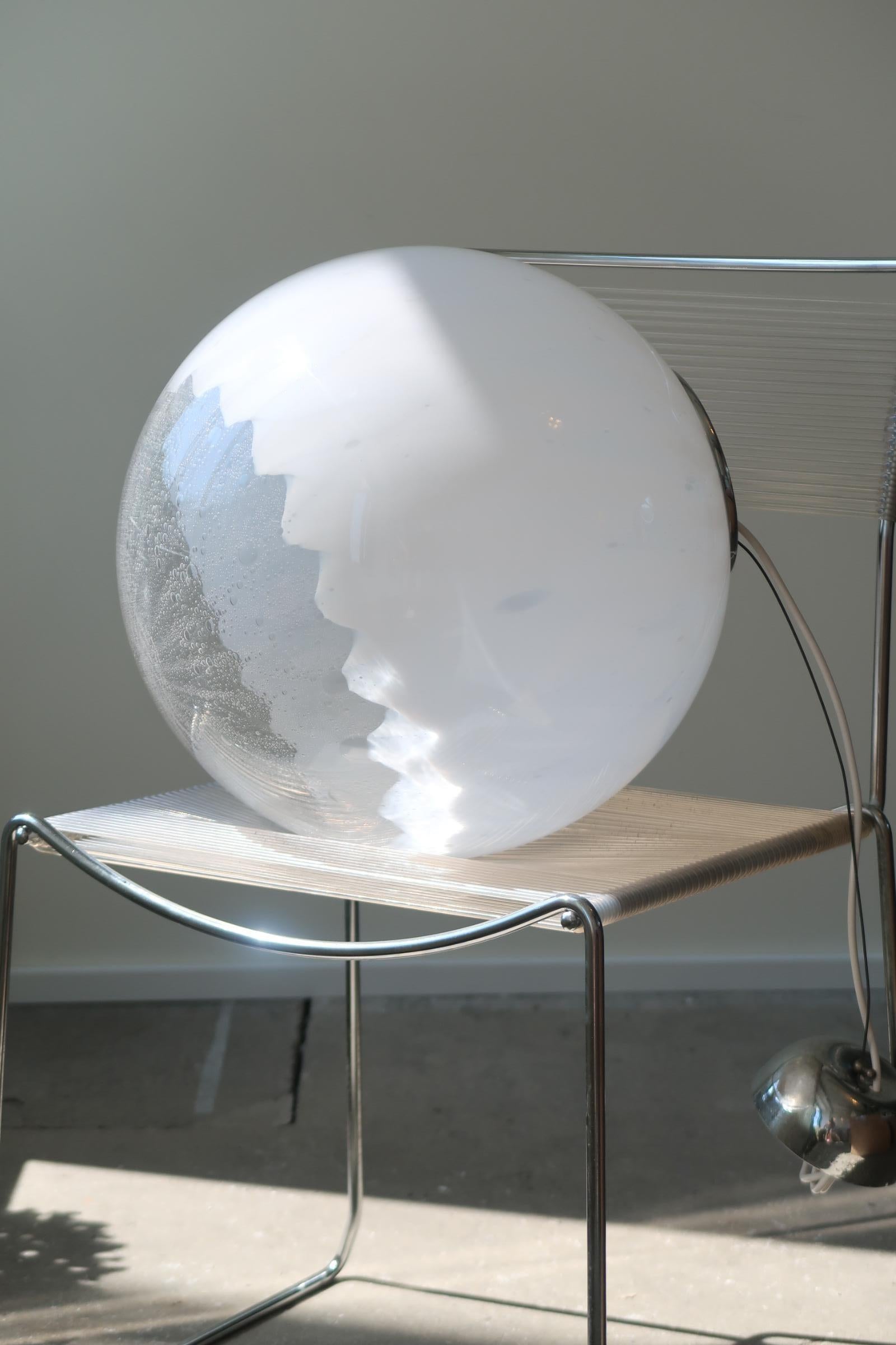 Large Vintage Murano Sphere White Bubble Glass Swirl Pendant Globe Ceiling Lamp  1
