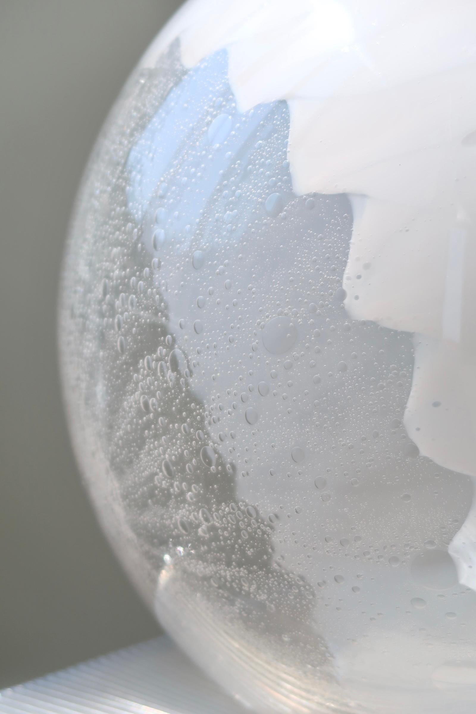 Large Vintage Murano Sphere White Bubble Glass Swirl Pendant Globe Ceiling Lamp  3
