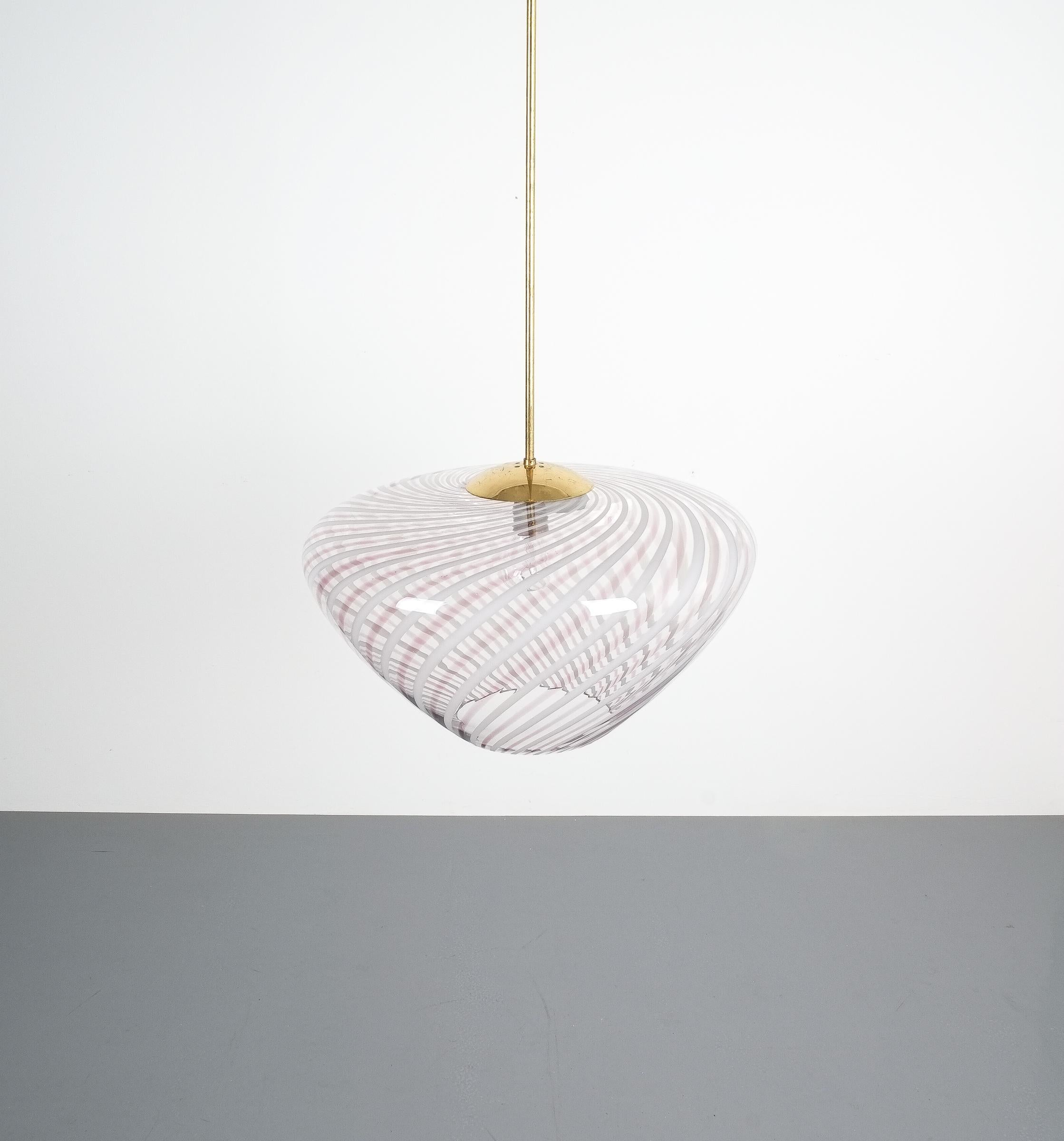 Mid-Century Modern Large Vintage Murano Swirl Glass Pendant Lamp