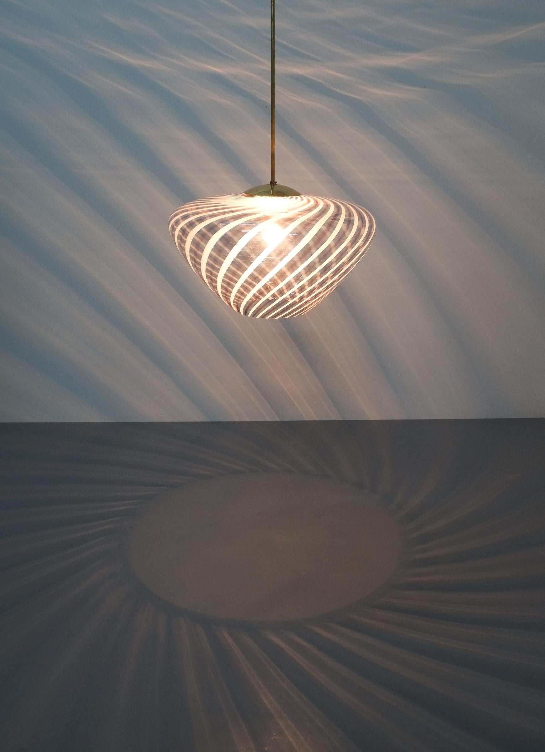 Large Vintage Murano Swirl Glass Pendant Lamp 1