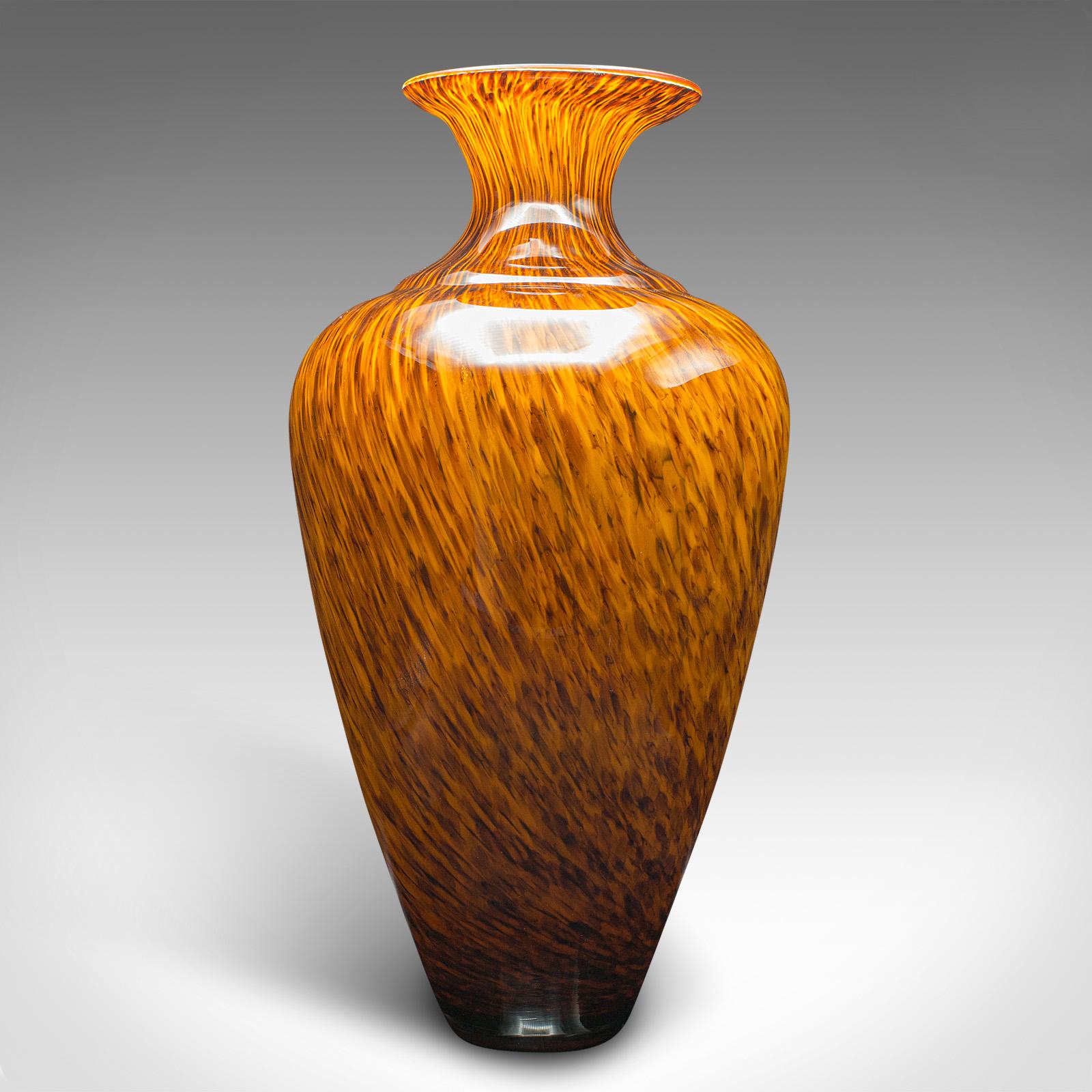 Mid-Century Modern Large Vintage Murano Tiger Vase, Italian, Art Glass, Table, Floorstanding, 1960 For Sale