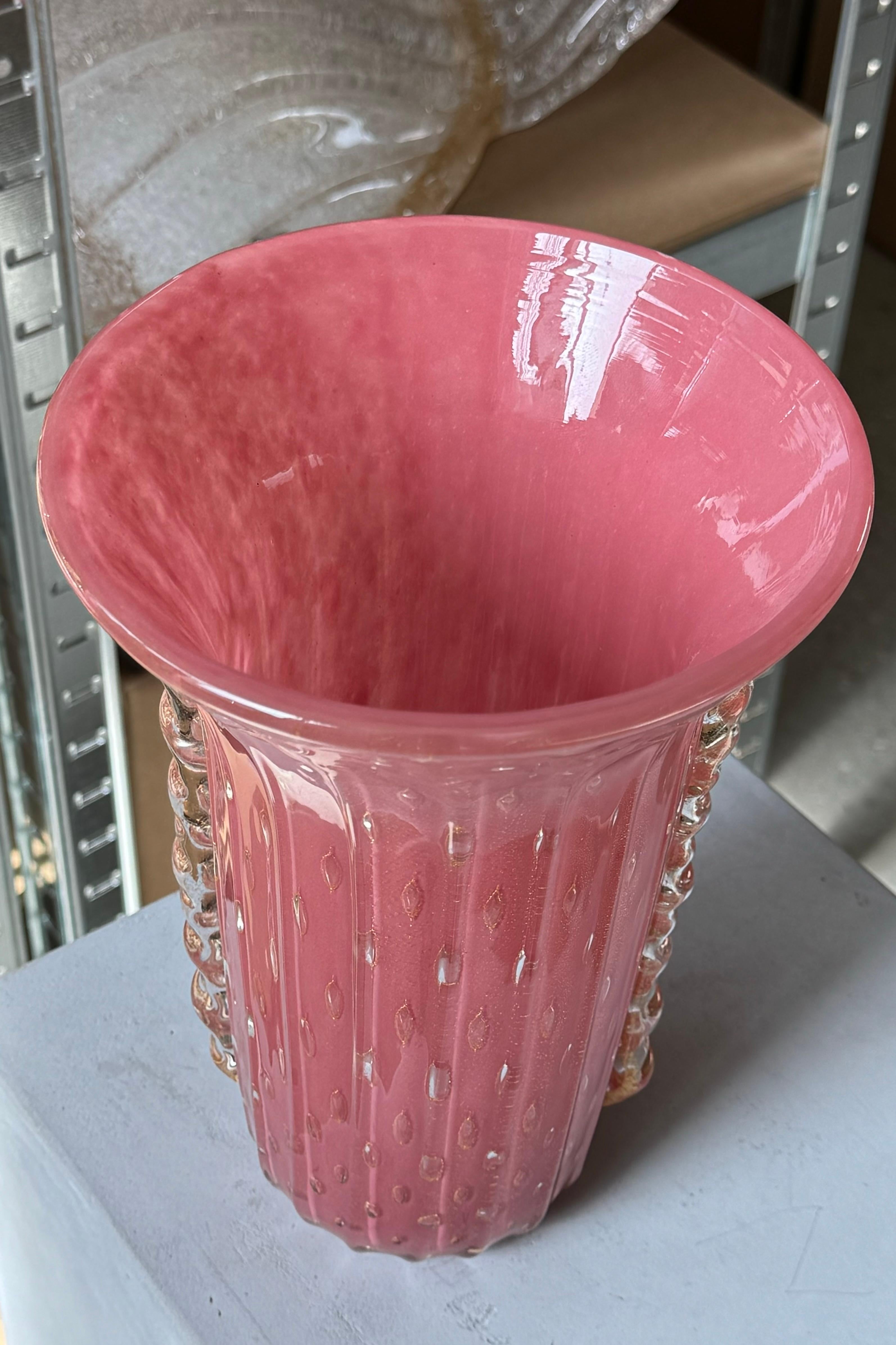 Fin du 20e siècle Grand vase d'art de Murano soufflé à la bouche rose, design italien, années 1980 en vente