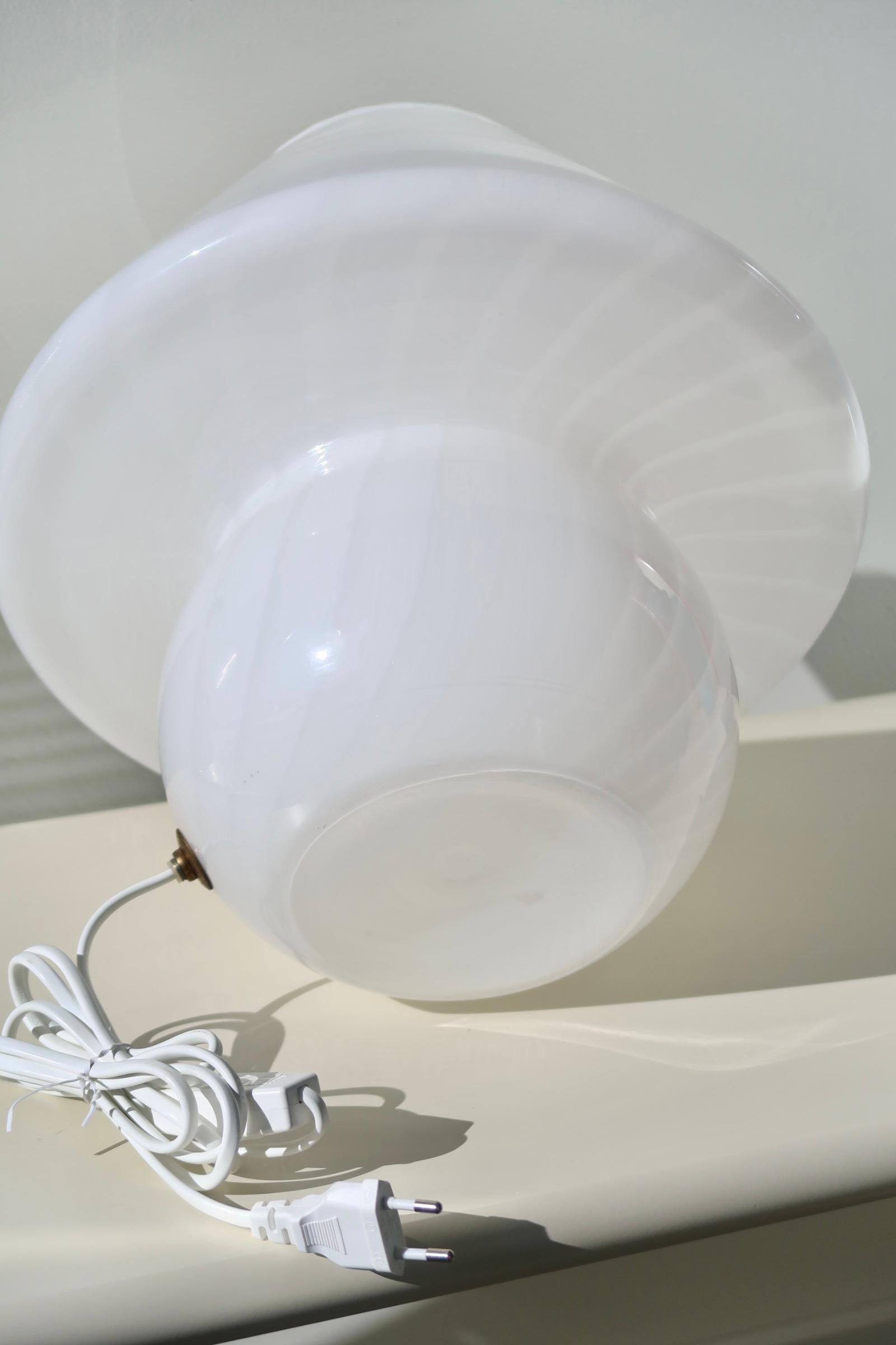 Italian Large Vintage Murano White Swirl Mushroom Lamp For Sale