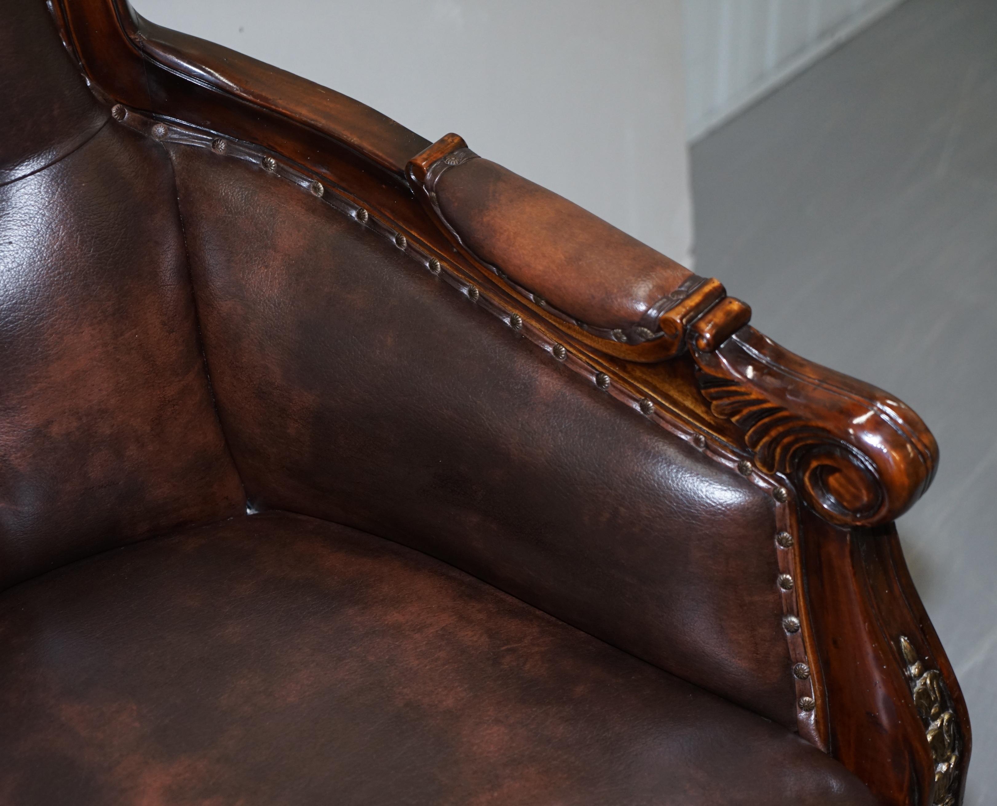 Large Vintage Napoleon Style Brown Leather Chesterfield Captains Office Chair 4