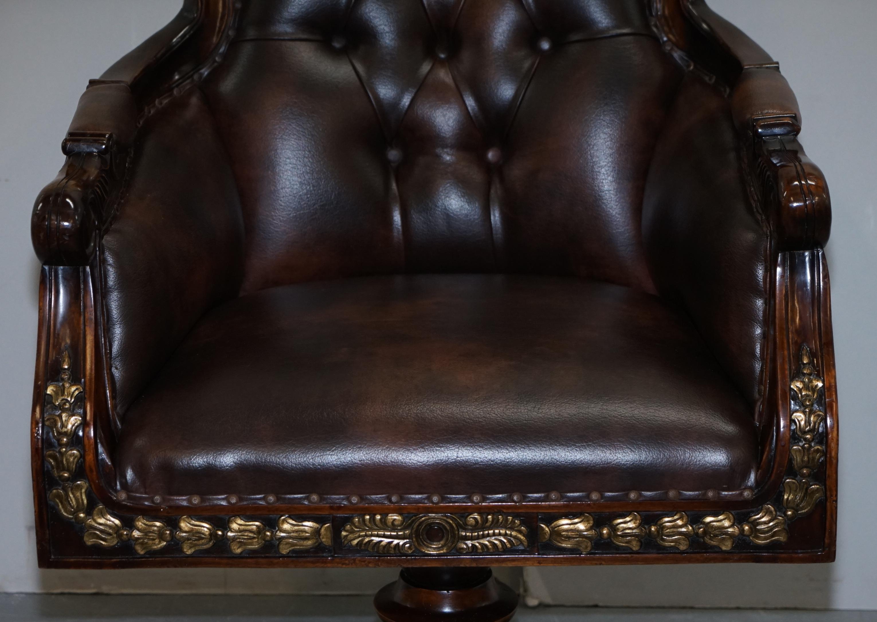 Large Vintage Napoleon Style Brown Leather Chesterfield Captains Office Chair 6