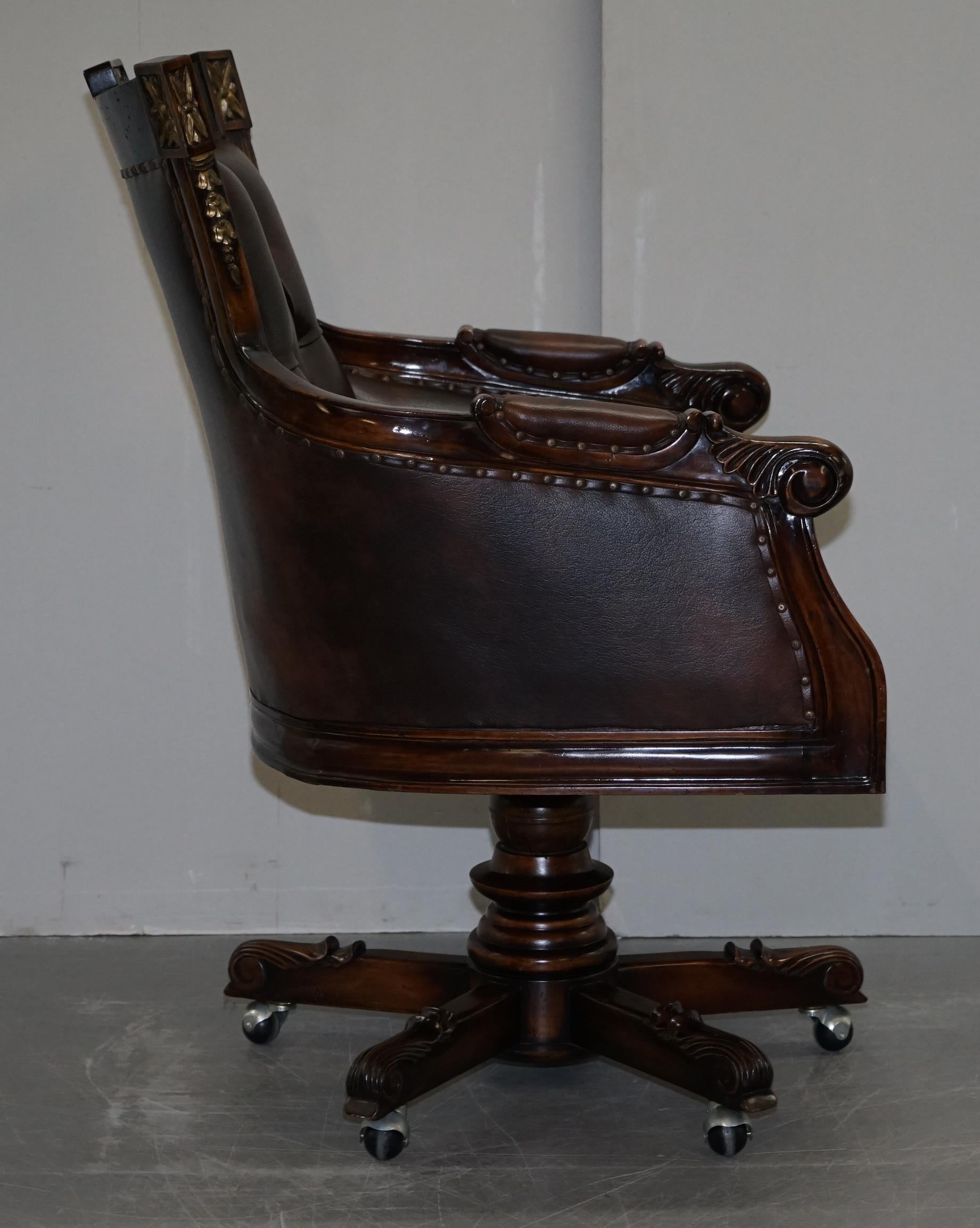 Large Vintage Napoleon Style Brown Leather Chesterfield Captains Office Chair 11